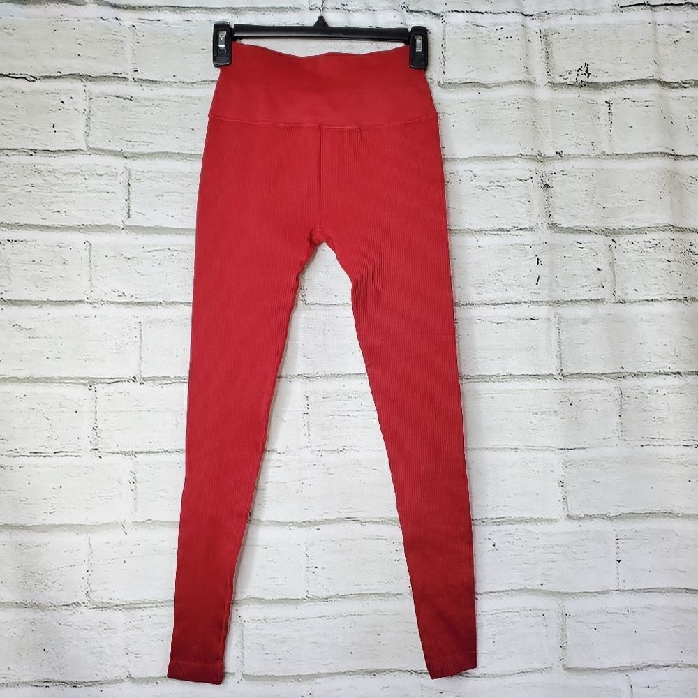 Spiritual Gangster Metta Ribbed Leggings Red XS Small Nylon Spandex